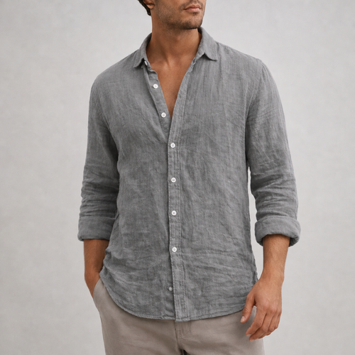 Alberobello Linen Long Sleeve Shirt in Gray