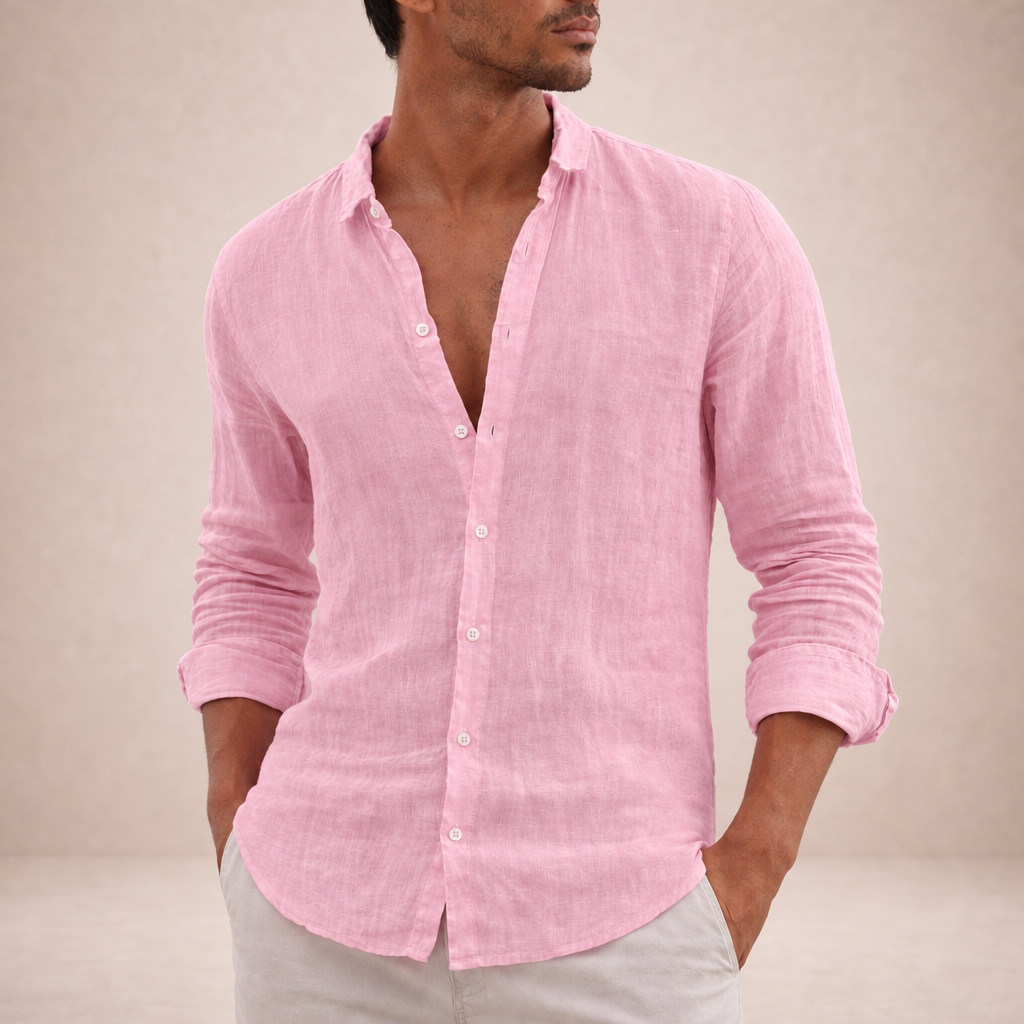 Alberobello Linen Long Sleeve Shirt in Pink