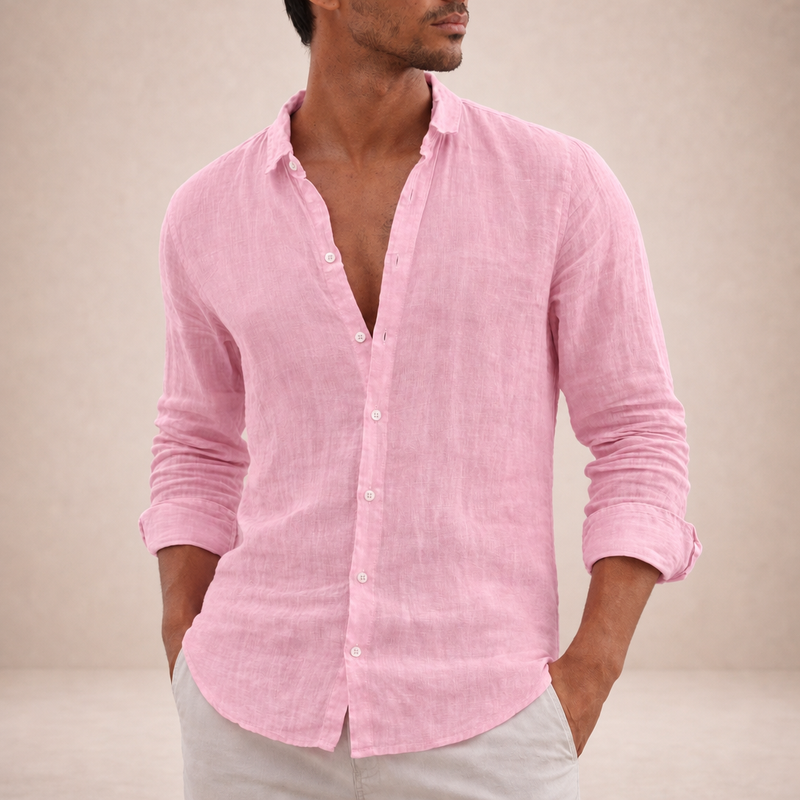 Alberobello Linen Long Sleeve Shirt in Pink