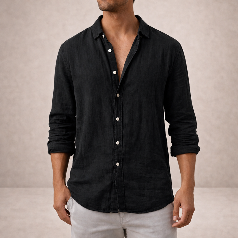 Alberobello Linen Long Sleeve Shirt in Black
