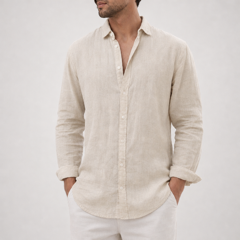 Alberobello Linen Long Sleeve Shirt in Khaki