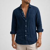 Alberobello Linen Long Sleeve Shirt in Navy Blue