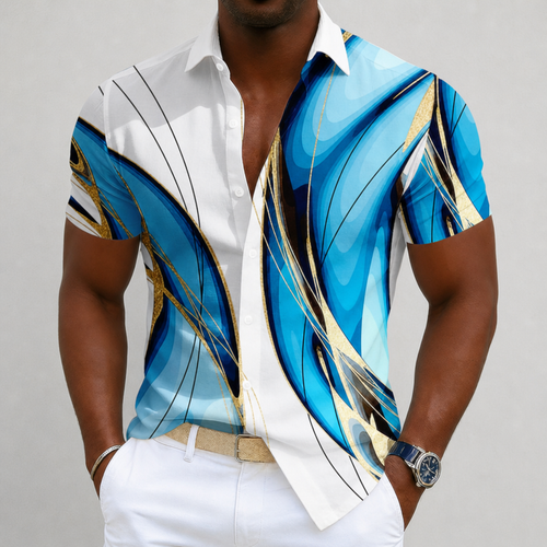 Albufeira Abstract Linear Print Shirt in Blue