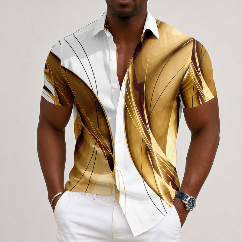 Albufeira Abstract Linear Print Shirt in Gold