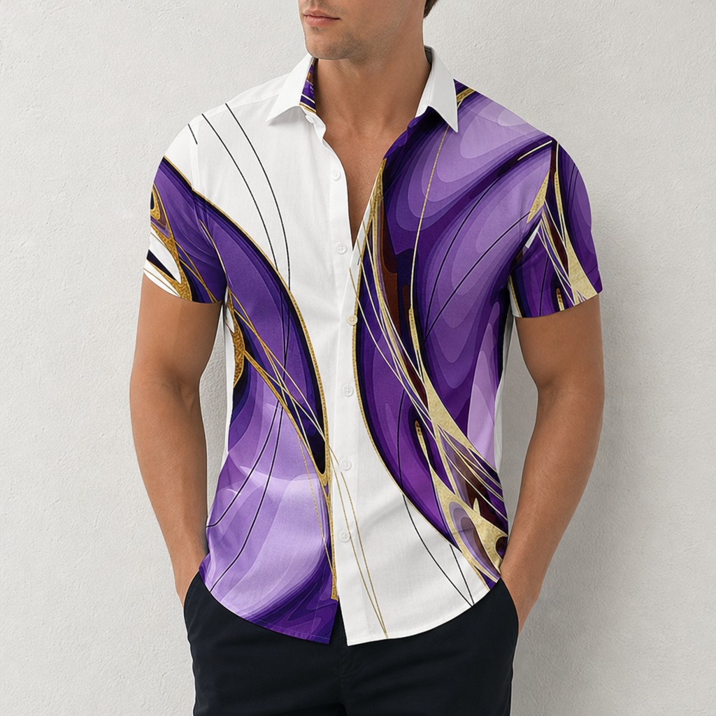 Albufeira Abstract Linear Print Shirt in Purple