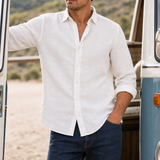 Alonnisos Linen Button-Up Shirt in White