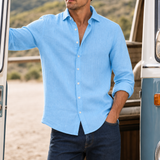 Alonnisos Linen Button-Up Shirt in Sky Blue