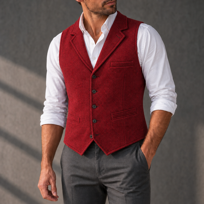 Andros Herringbone Western Vest in Red