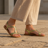 Ansouis Orthopedic Metallic Adjustable T-Strap Sandals in Green