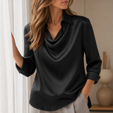 Antequera Satin Cowl Neck Blouse in Black