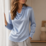 Antequera Satin Cowl Neck Blouse in Blue