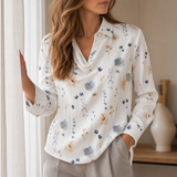 Antequera Satin Cowl Neck Blouse in White
