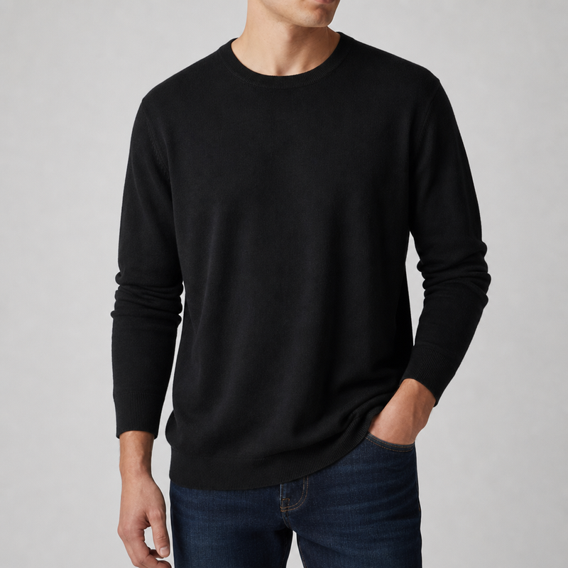 Antiparos Fine Knit Crew Sweater in Black