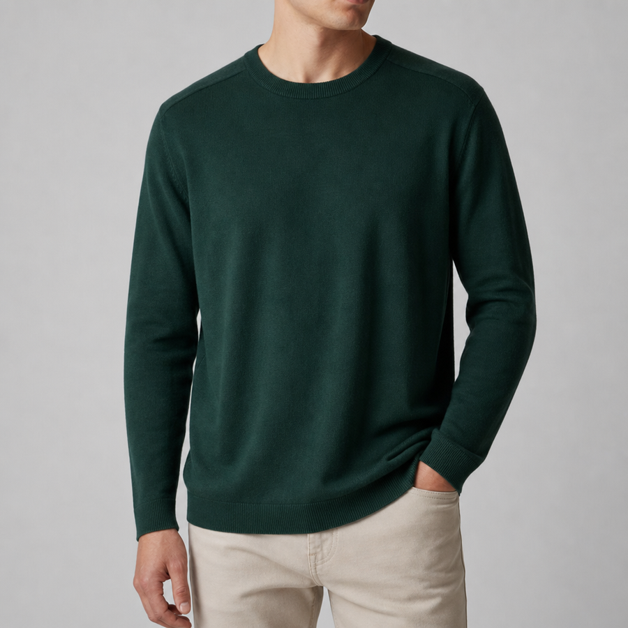 Antiparos Fine Knit Crew Sweater in Green