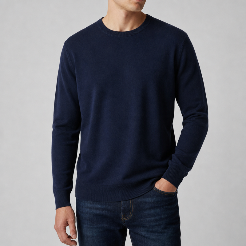 Antiparos Fine Knit Crew Sweater in Navy