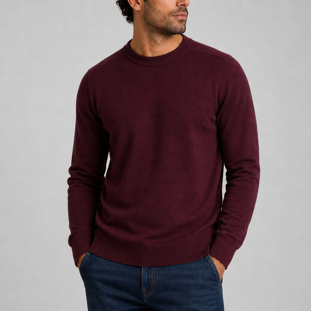 Antiparos Fine Knit Crew Sweater in bordeaux