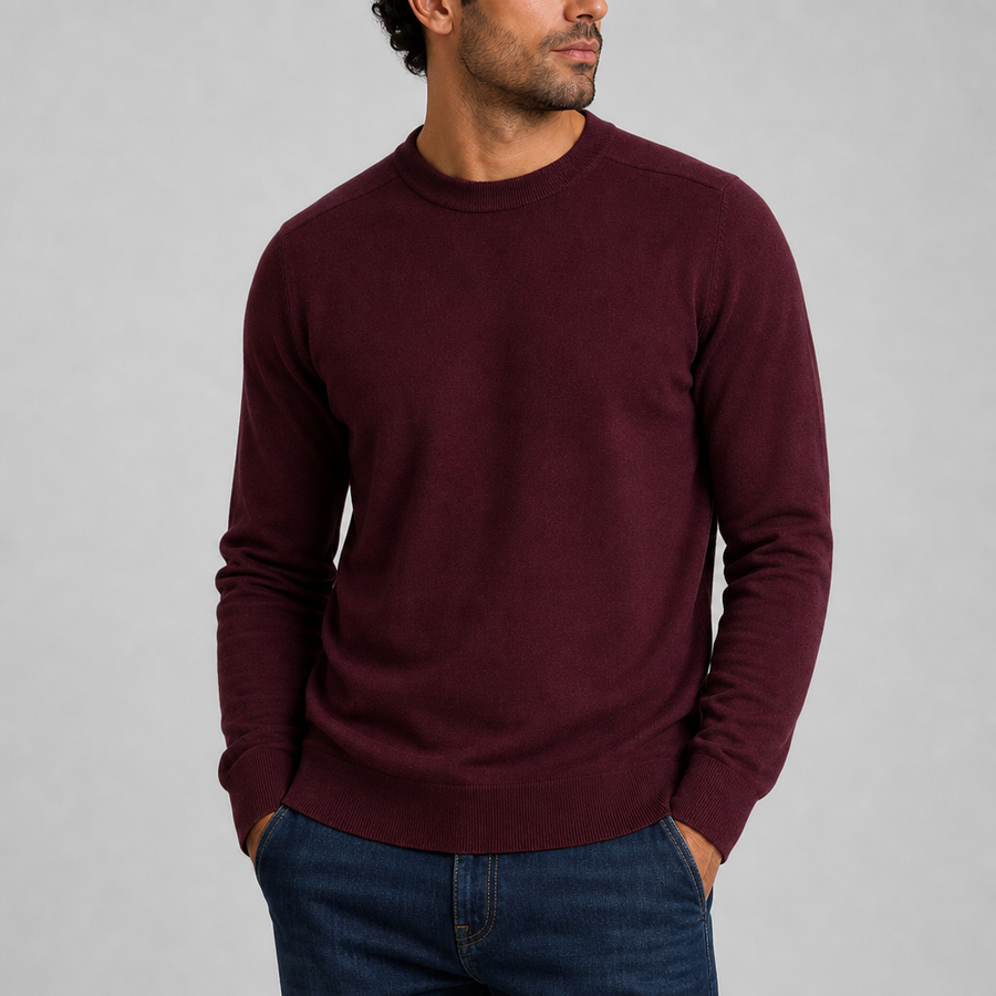 Antiparos Fine Knit Crew Sweater in bordeaux
