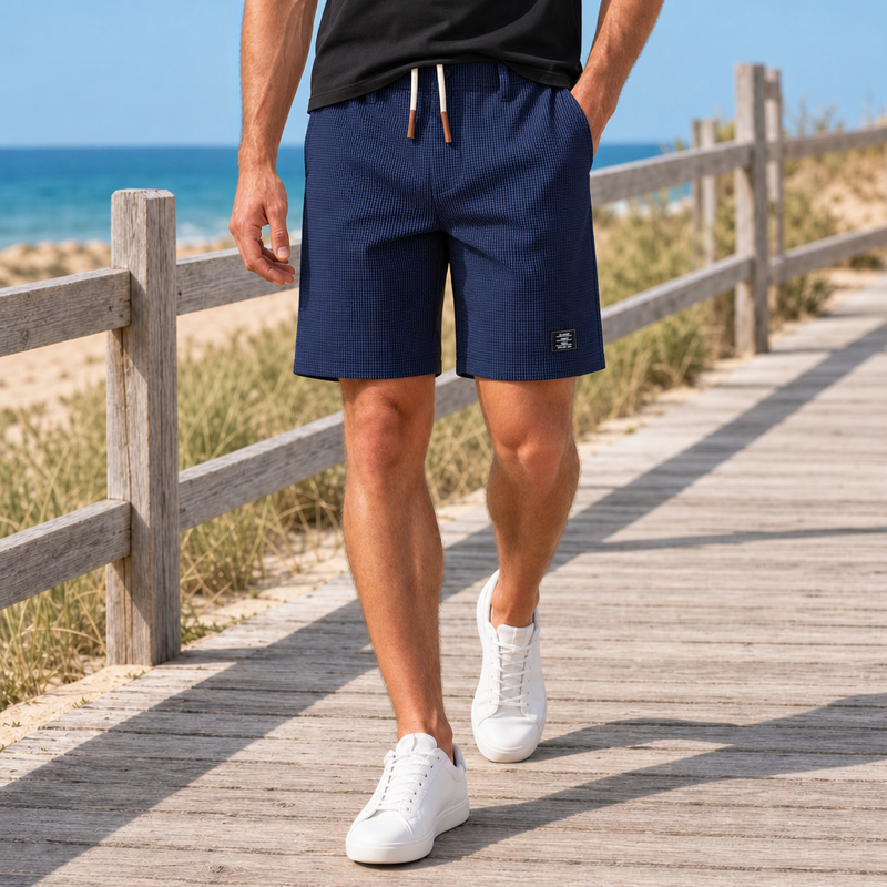 Anzio Waffle Knit Casual Shorts in Blue
