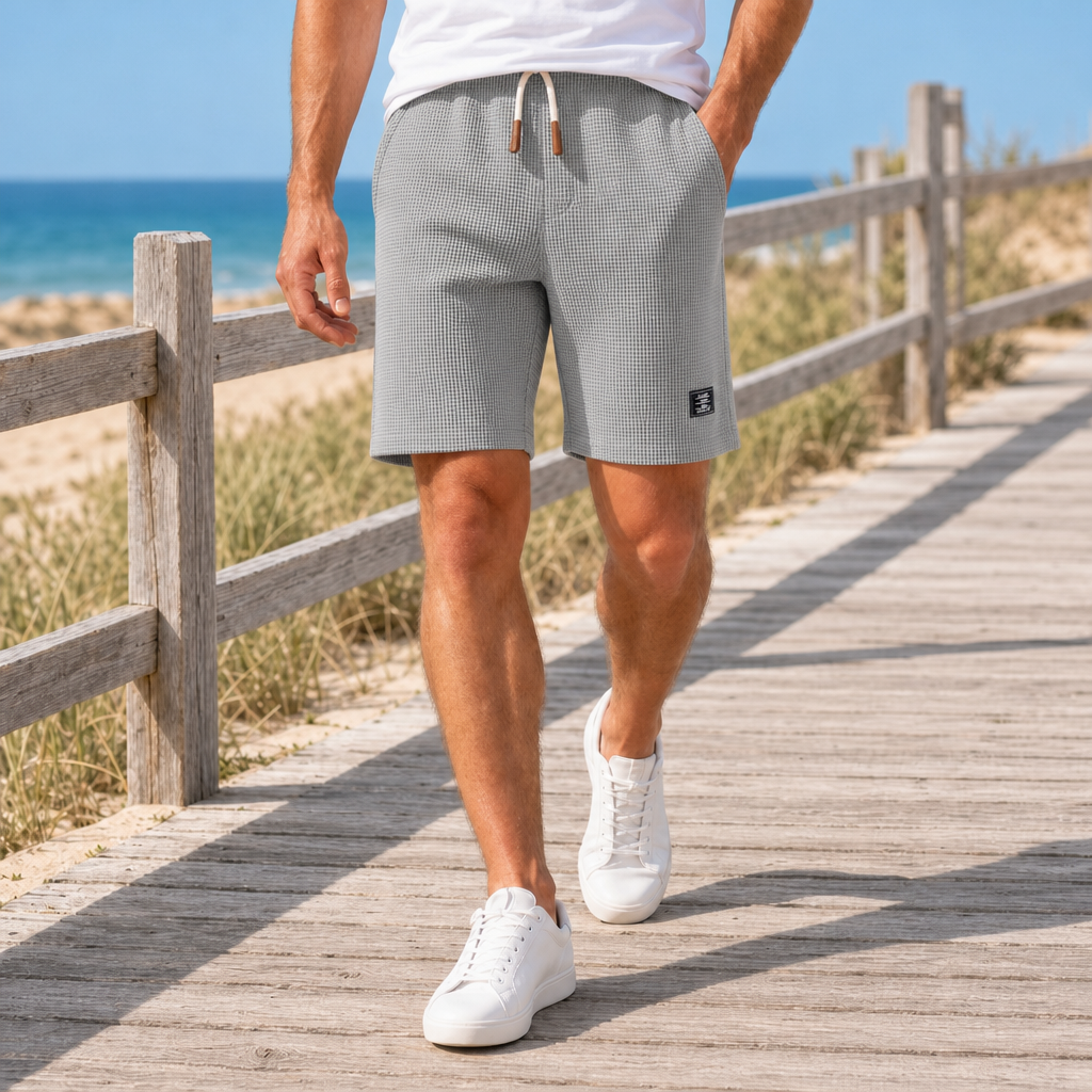 Anzio Waffle Knit Casual Shorts in Gray