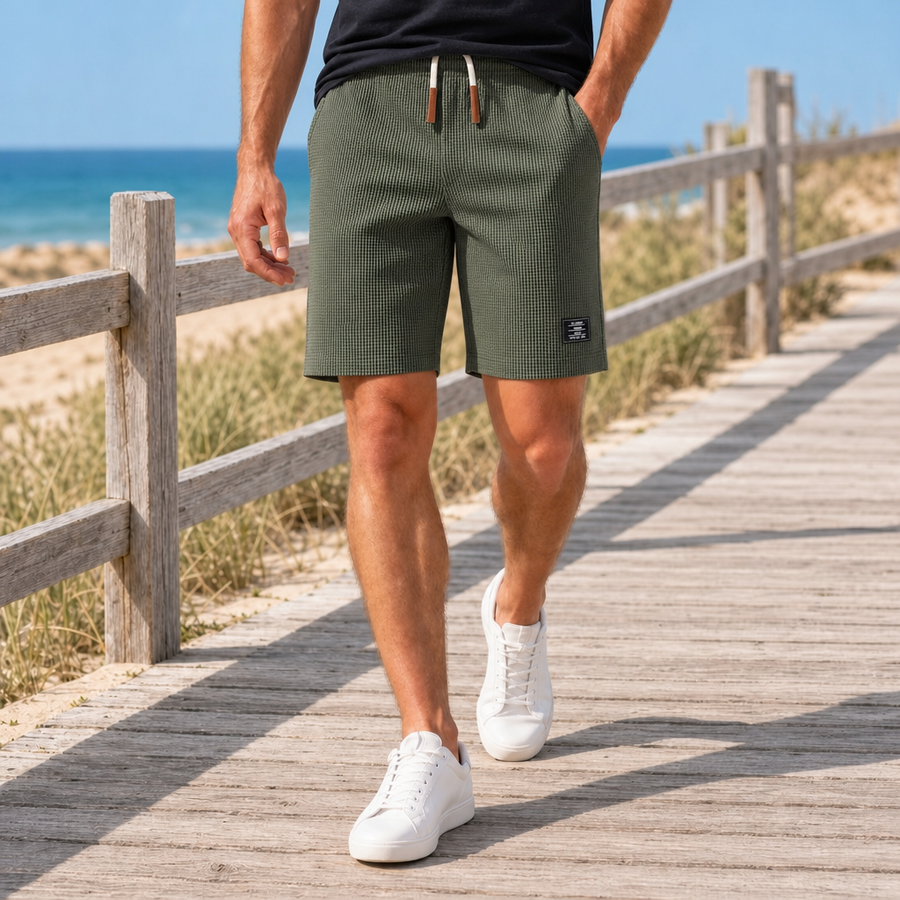 Anzio Waffle Knit Casual Shorts in Green