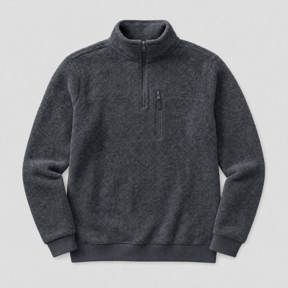 The Archivist Men's Half-Zip Fleece Pullover in Charcoal, flat lay
