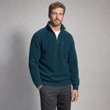 The Archivist Men's Half-Zip Fleece Pullover in Deep Teal, worn by model