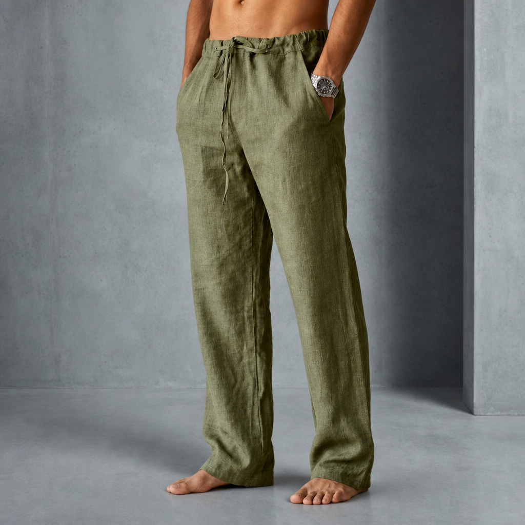Arles Linen Drawstring Trousers in Green