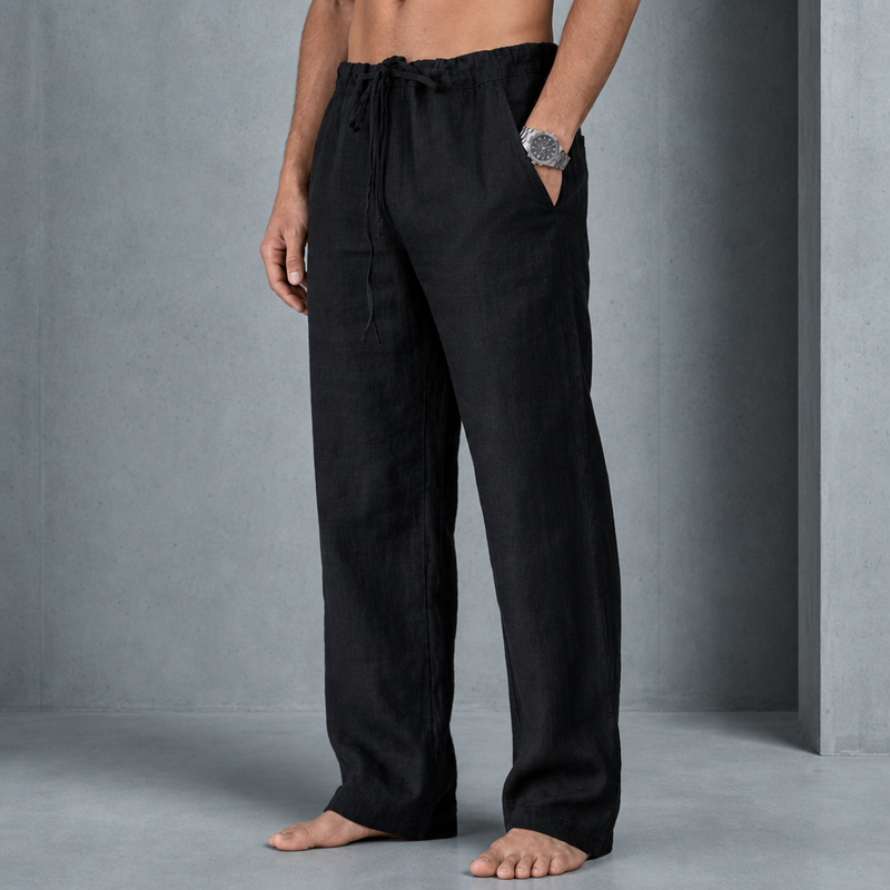 Arles Linen Drawstring Trousers in Black