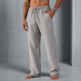 Arles Linen Drawstring Trousers in Gray