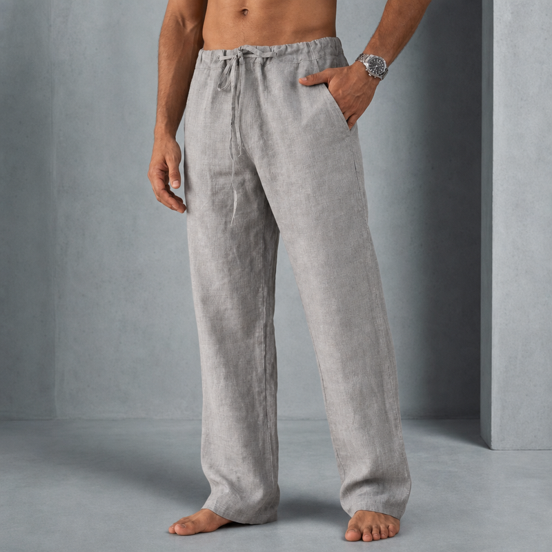 Arles Linen Drawstring Trousers in Gray