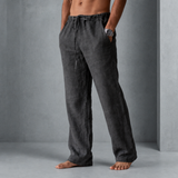 Arles Linen Drawstring Trousers in Dark Gray