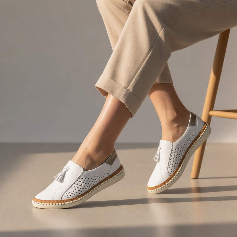Assisi Orthopedic Perforated Slip-Ons in White