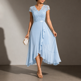 Astypalaia Lace V-Neck Midi Dress in Light Blue