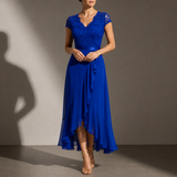 Astypalaia Lace V-Neck Midi Dress in Royal Blue