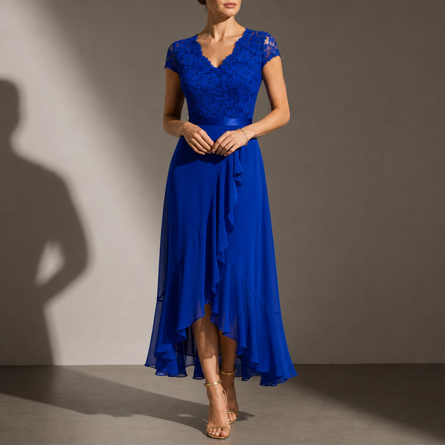 Astypalaia Lace V-Neck Midi Dress in Royal Blue