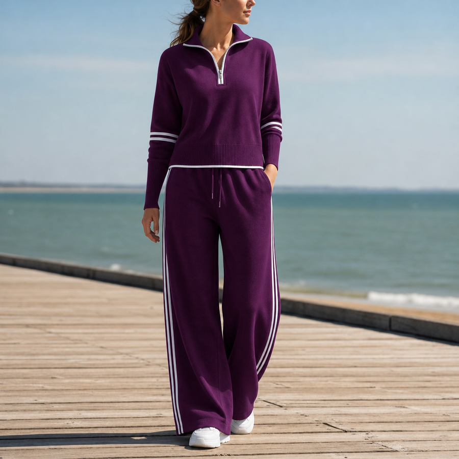 Baeza Quarter-Zip Knit Set in Purple
