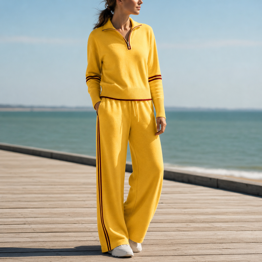 Baeza Quarter-Zip Knit Set in Yellow