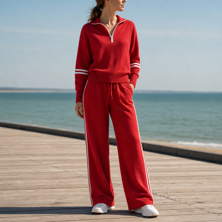 Baeza Quarter-Zip Knit Set in Red