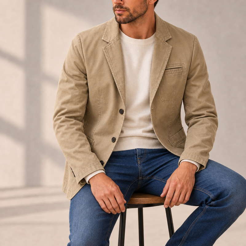 Beaulieu Washed Cotton Blazer in Khaki