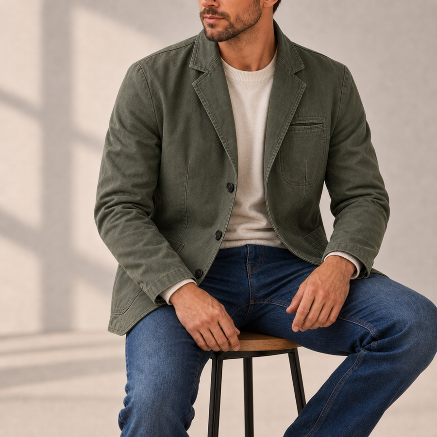 Beaulieu Washed Cotton Blazer in Army Green