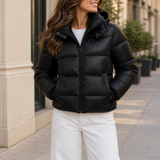Beziers Glossy Hooded Puffer Jacket in Black