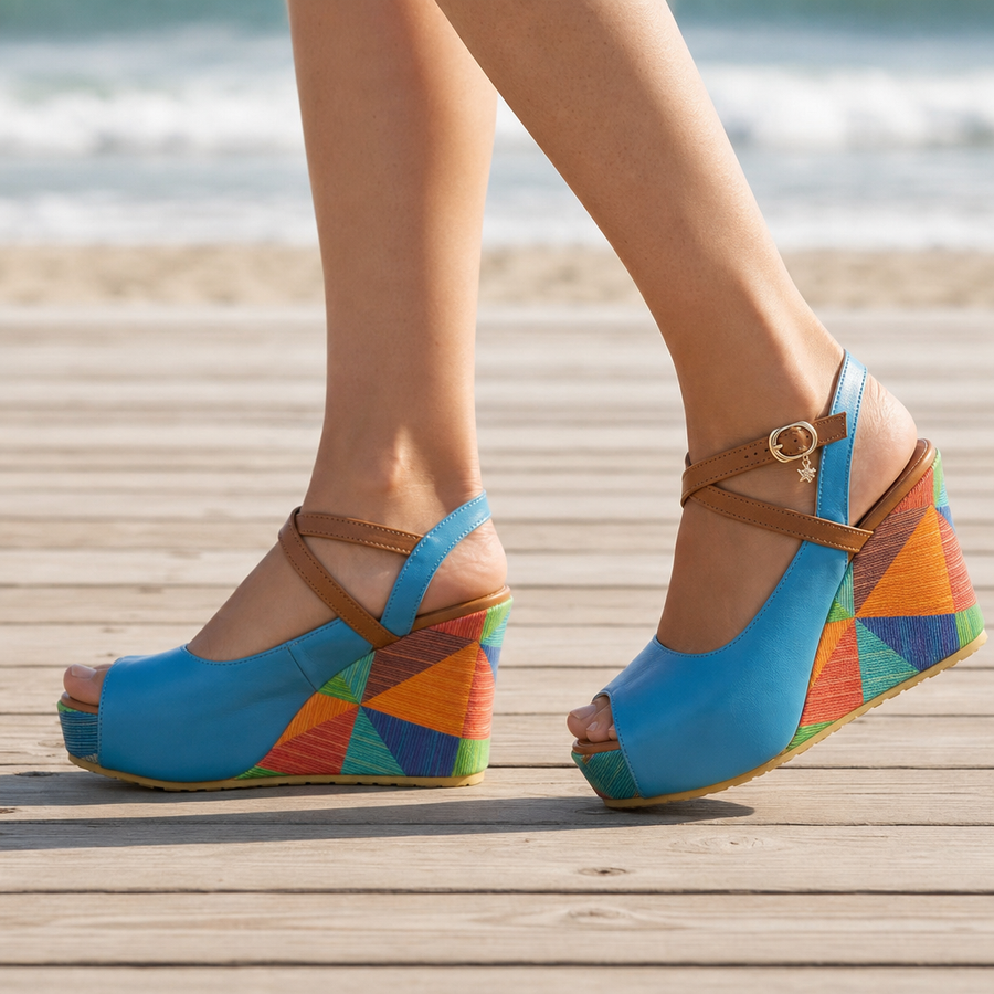 Bolzano Orthopedic Colorful Wedge Sandals in Blue
