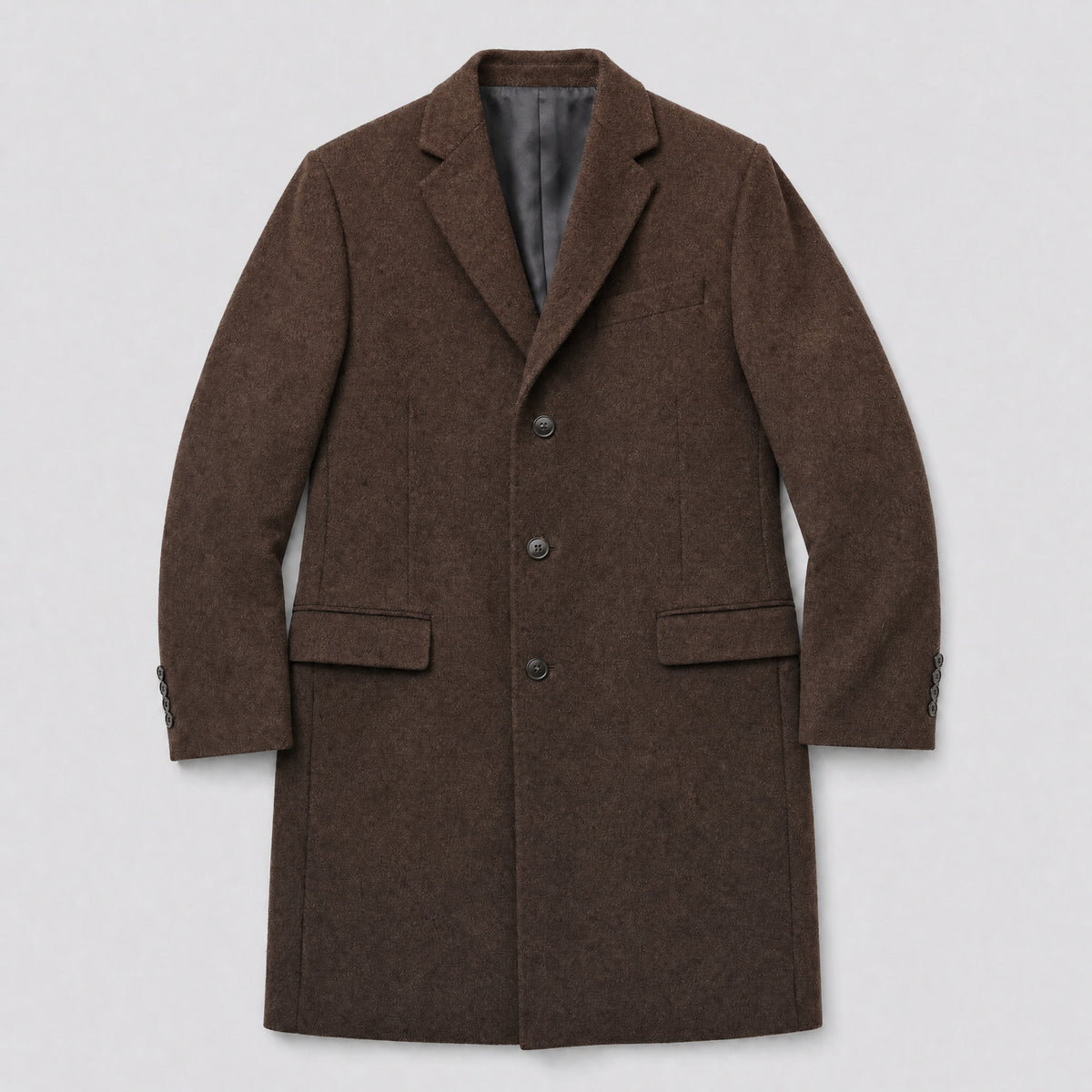 The Broker Men's Tailored Overcoat in Chestnut, flat lay