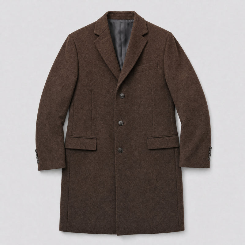 The Broker Men's Tailored Overcoat in Chestnut, flat lay