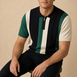 Caceres Striped Knit Zip Polo in Black & Green