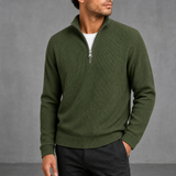 Calvi Ribbed Quarter-Zip Sweater in Olive green