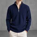 Calvi Ribbed Quarter-Zip Sweater in Navy