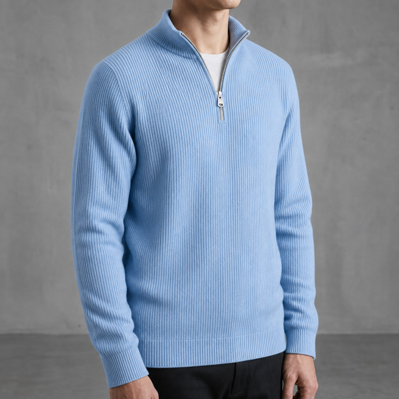 Calvi Ribbed Quarter-Zip Sweater in Baby blue