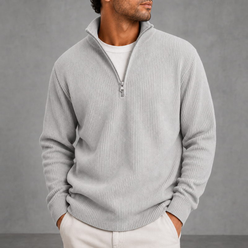 Calvi Ribbed Quarter-Zip Sweater in Grey