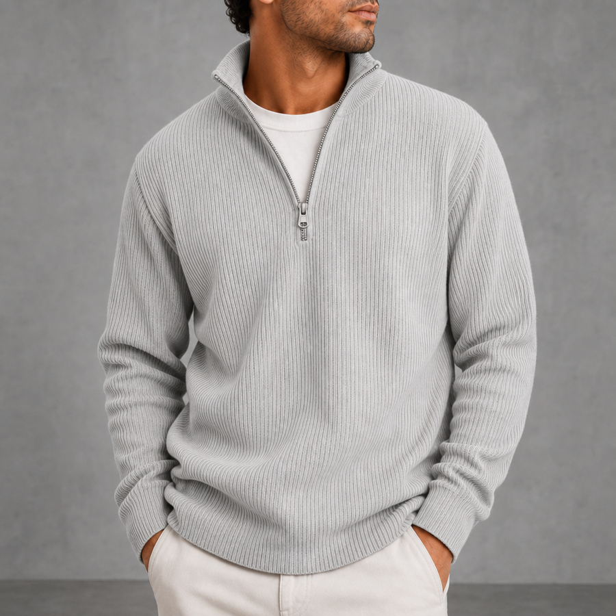 Calvi Ribbed Quarter-Zip Sweater in Grey